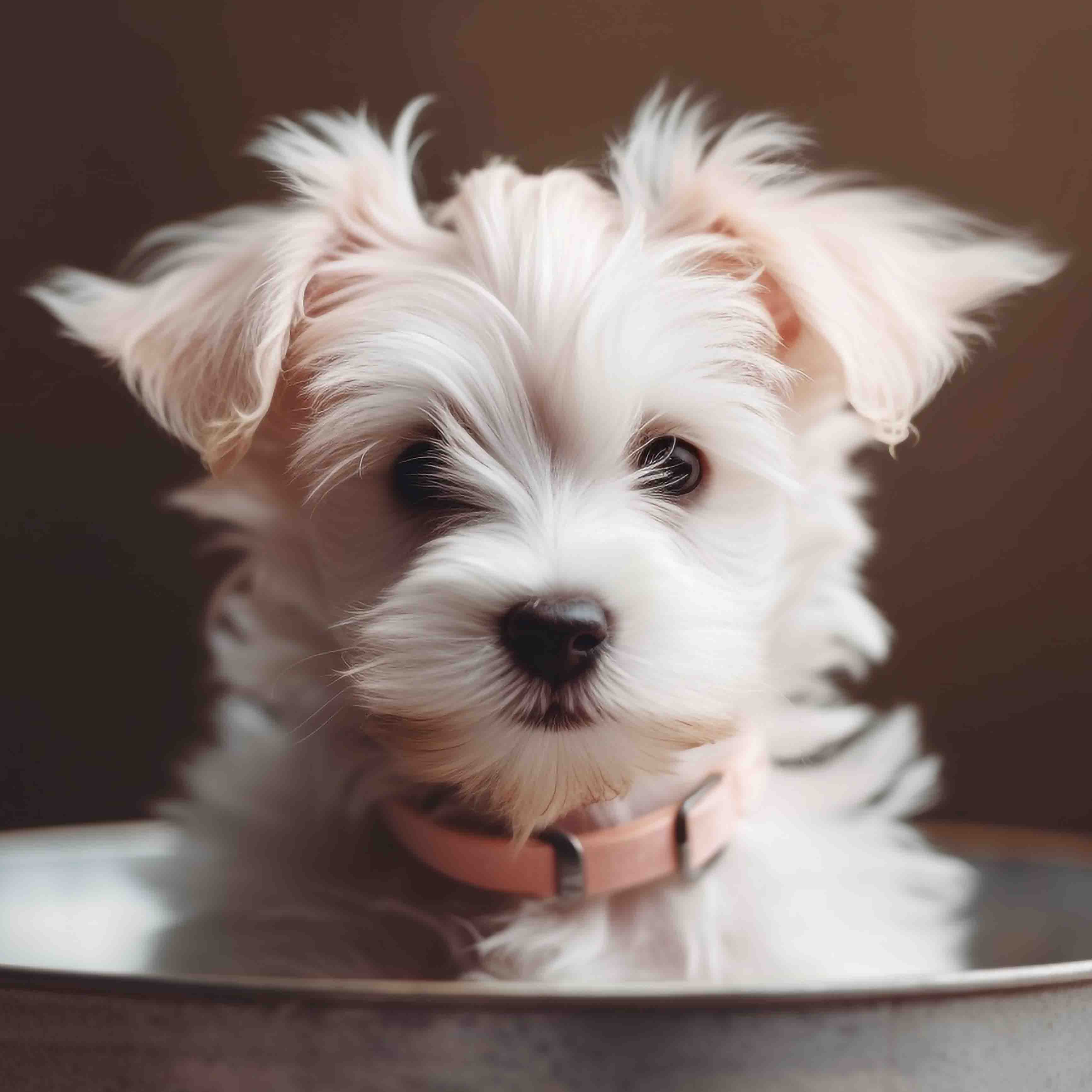 white puppy brown background