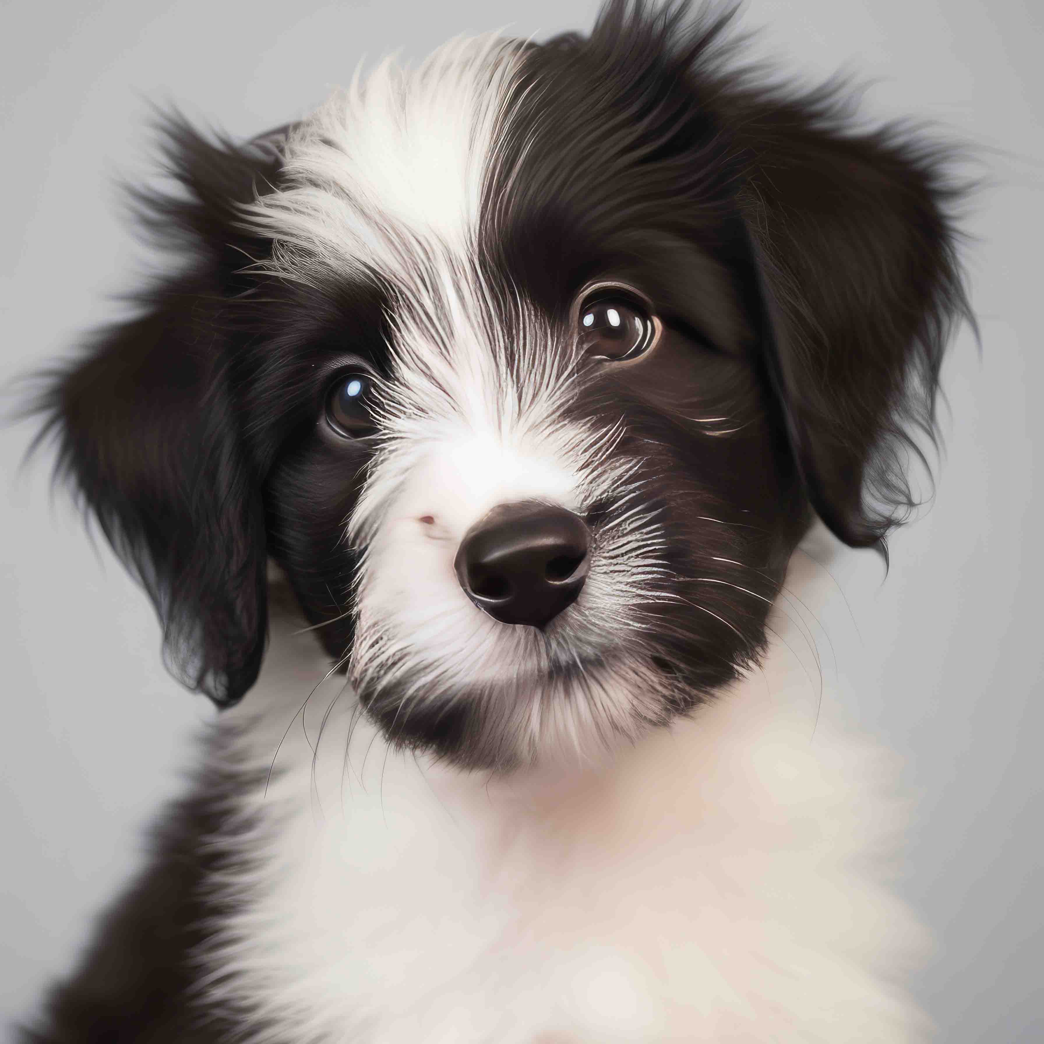 black and white pup with cute face